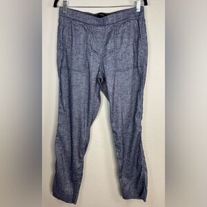 Theory North Sound Linen Blend‎ Cropped Easy Pull-on Pants Blue Terra Wash Sz 10